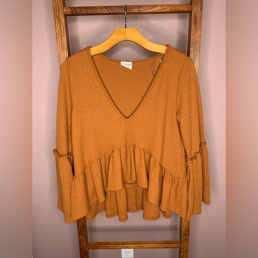 Peach Love Waffle Knit Tiered Hem Blouse | Small